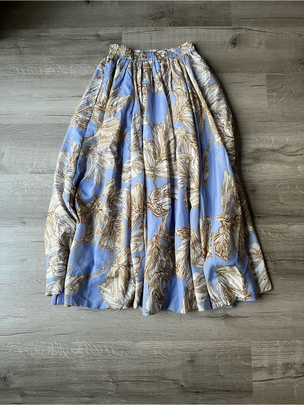 Philosophy Blue Floral A-Line Midi Skirt with Beige Print